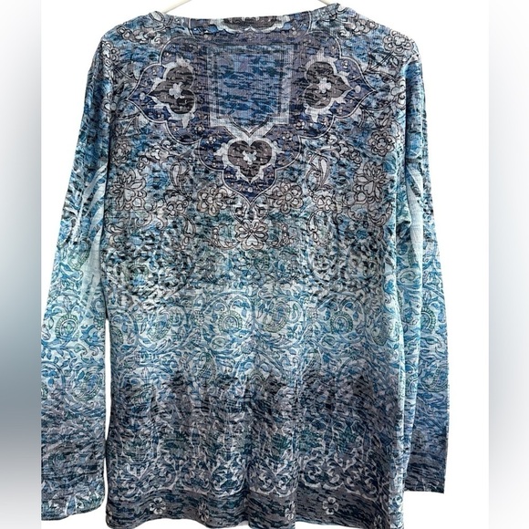 🦋KIARA long sleeve top round neckline rhinestone paisley pattern shapire SZ XL - Picture 3 of 7